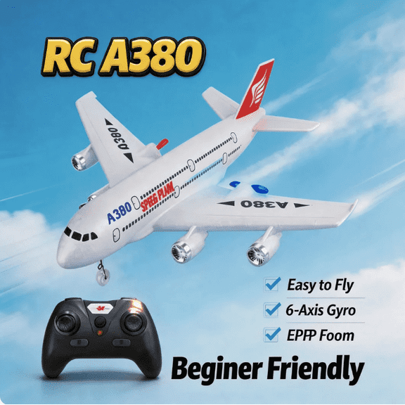 Remote Control Airplane A380 RC Plane 2.4GHz 2.5CH Foam Glider, Easy to Fly Beginner Aircraft Toy for Kids Adults