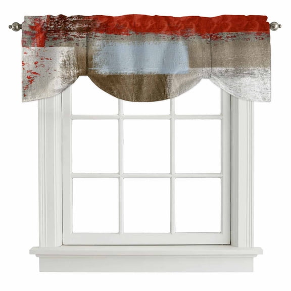 Red Brown Tie Up Valance Curtains for Windows, Kitchen Curtains Window Treatments, Blue White Modern Rustic Neutral Graffiti Art Short Window Shades Valances for Bedroom Bathroom Cafe 54"x18"
