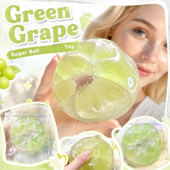 Green Grape Sugar Ball Squishy for Adults Textured Crystal Surface Sensory Gadget Handmade Rubber Silhouette Office Desk Accessory Pressure Relief Tool 1 Pack