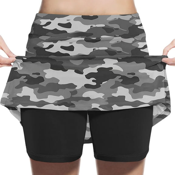Girls' Camouflage Print High Waist A-Line Athletic Skirt with Faux Two-Piece Design