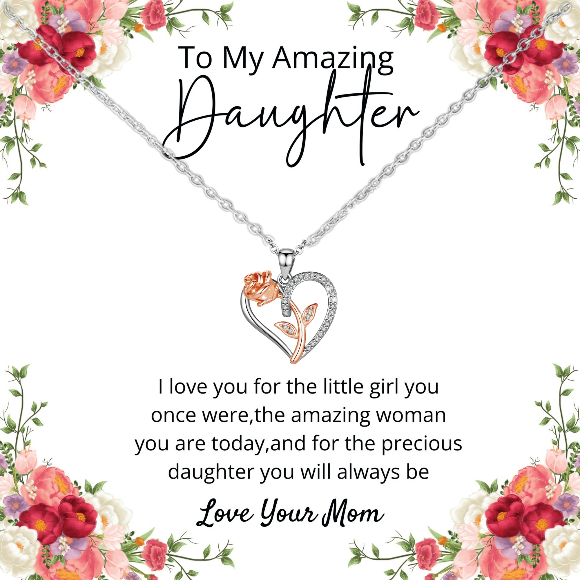 To My Daughter Necklace From Mom Christmas Gift for Daughter Forever Love Necklace Birthday Valentine Graduation