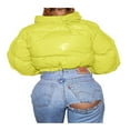 thumbnail image 3 of Women Quilted Puffer Jackets Long Sleeve Stand Collar Metallic Cropped Down Jackets Black S, 3 of 7