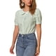 thumbnail image 4 of Blusa de mujer con cuello Peter Pan en contraste, manga corta abullonada, camisa de cuadros, talla L, verde guisante, 4 of 6
