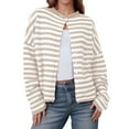 thumbnail image 2 of felwors Womens Striped Cardigan Casual Long Sleeve Open Front Button Down Loose Knit Lightweight Fall Sweaters White, S, 2 of 5