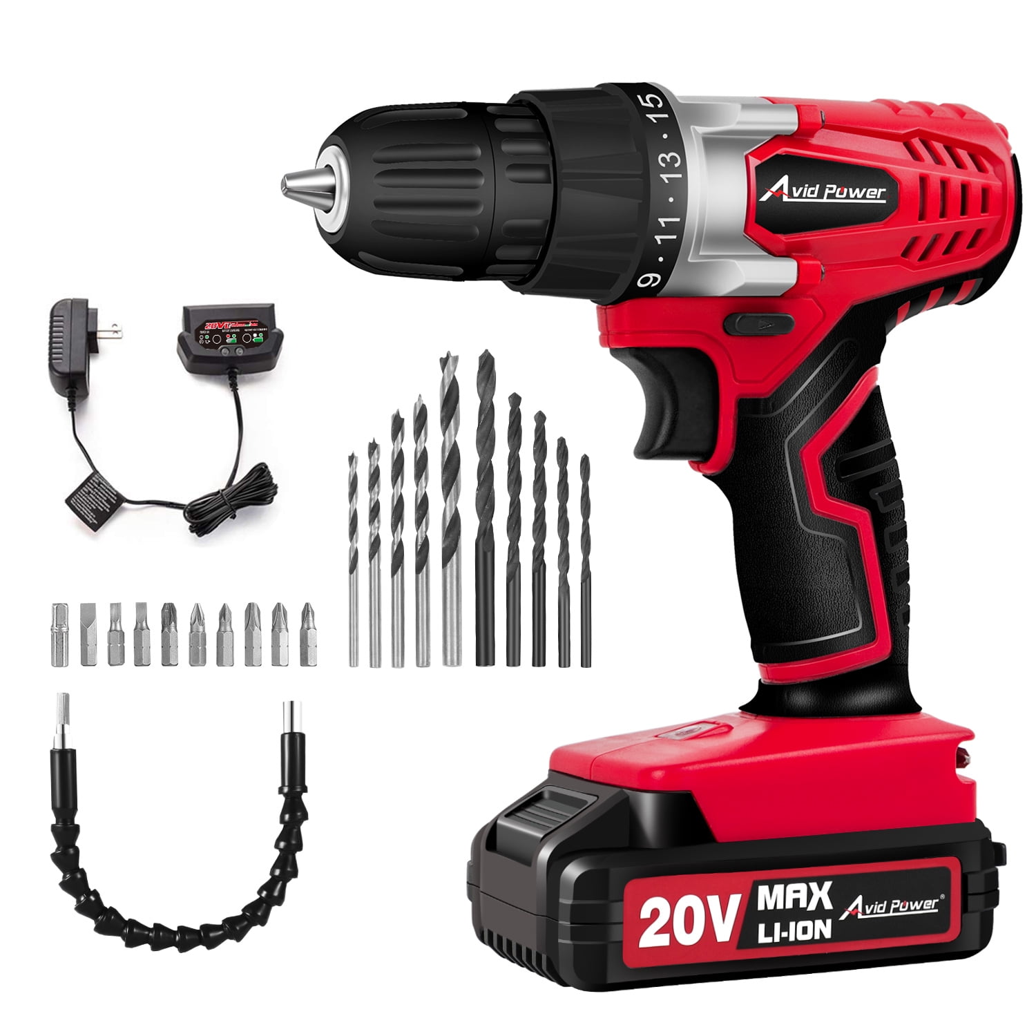 AVID POWER 20V MAX Lithium lon Cordless Drill Set, Power Drill Kit with