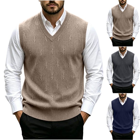 Bixock Sweater Vests for Men Knit Vests V Neck Sleeveless Light Weight Pullover Sweater With Side Pockets Fall Winter Casual Layer Top Men Clothings