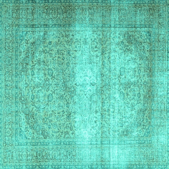 Ahgly Company Machine Washable Indoor Square Persian Turquoise Blue Traditional Area Rugs, 6' Square