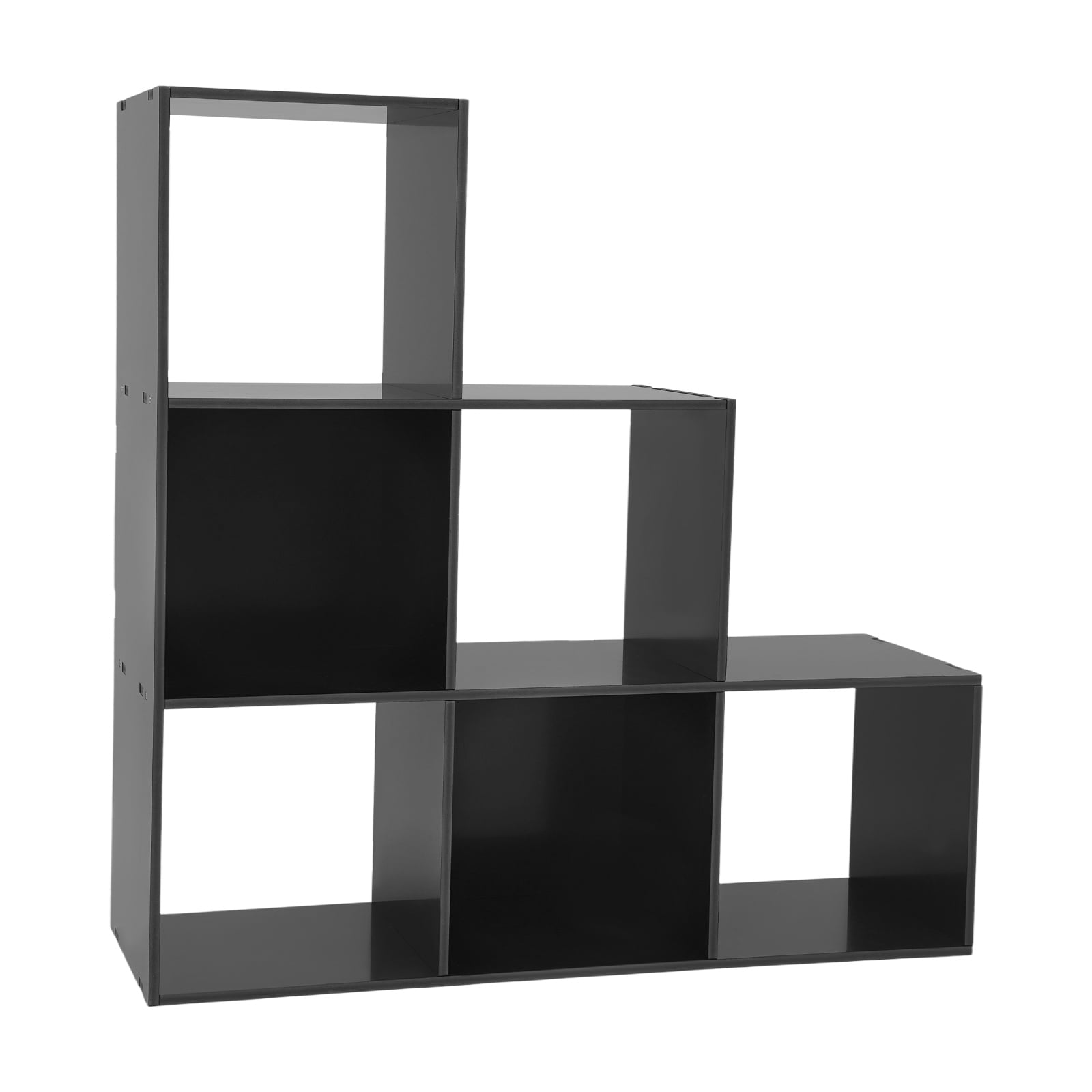 1 PCS Black L-Shaped Storage Bookcase, 6-cube L-Shaped Corner Shelf for Home/Office, Freestanding L-Shaped Stepped Bookcase, 6 Compartments