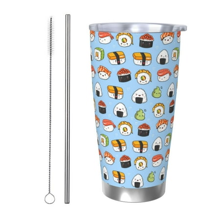 

Logiee Kawaii Sushi (2) Print 20OZ Car Cup with Lid Stainless Steel Vacuum Insulated Double Wall Travel Tumbler Durable Insulated Coffee Mug Thermal Cup with Straw-Straw Two-piece Set