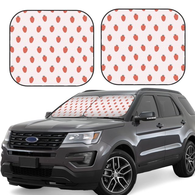 Fotbe Strawberry Juego de 2 Piezas de Parasoles para Parabrisas | Bloqueador Solar para Auto | Accesorios Plegables para Protección Solar Interior-Large