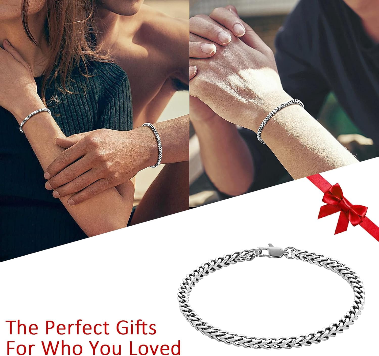 SanThree 4mm Solid Pure Titanium Link Bracelets for Men Women, Ultra Light 4-Side Square Keel Welded Shinny Twist Bracelet for Grandpa Father Boyfriend Valentines Birthday Gifts, 8.26”