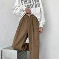 thumbnail image 3 of Pantalones de traje rectos marrones para hombre, pantalones de verano de pierna ancha para hombre, antiarrugas, reseñas coreanas, muchas sastrerías con estilo, moda 2024, 3 of 5