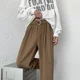 thumbnail image 3 of Pantalones de traje rectos marrones para hombre, pantalones de verano de pierna ancha para hombre, antiarrugas, reseñas coreanas, muchas sastrerías con estilo, moda 2024, 3 of 5