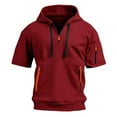 thumbnail image 3 of YLSDY Mens Shirts Hoodies for Men Short Sleeve Quarter Zip Hoodie Lightweight Oversized Hooded Tshirts with Pocket Wine M, 3 of 5