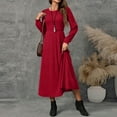 thumbnail image 6 of Womens Crew Neck Long Sleeve Spring Fall Dresses,Women's Fashion Round Neck Long Sleeve Solid Colour Casual Maxi Dress With Ribbed Trim And Fringe Detail Red, 6 of 9