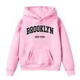 thumbnail image 5 of Oiyii Toddler Girls' Vintage Pullover Hoodie Brooklyn Letter Graphic Long Sleeve Oversized Hooded Sweatshirt Street Pullover Top,Pink, 5 of 5