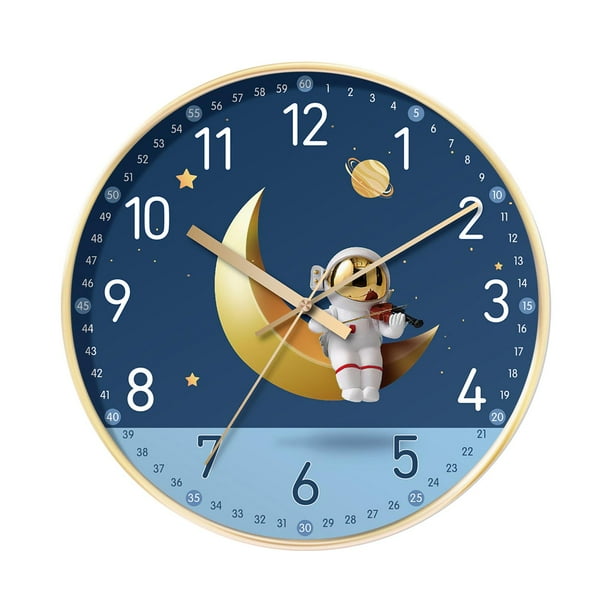 Reloj de pared de astronauta, silencioso, estilo viaje espacial, analógico, redondo, sin tictac astronauta luna