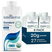 Kate Farms Organic 1.4 High Calorie Adult Nutrition Shake, Vanilla, 20g Protein, 27 Vitamins and Minerals, 11 oz (6 Pack)