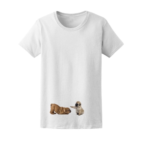 Pug And English Bulldog Pup Play Tee Women's -Image by Shutterstock