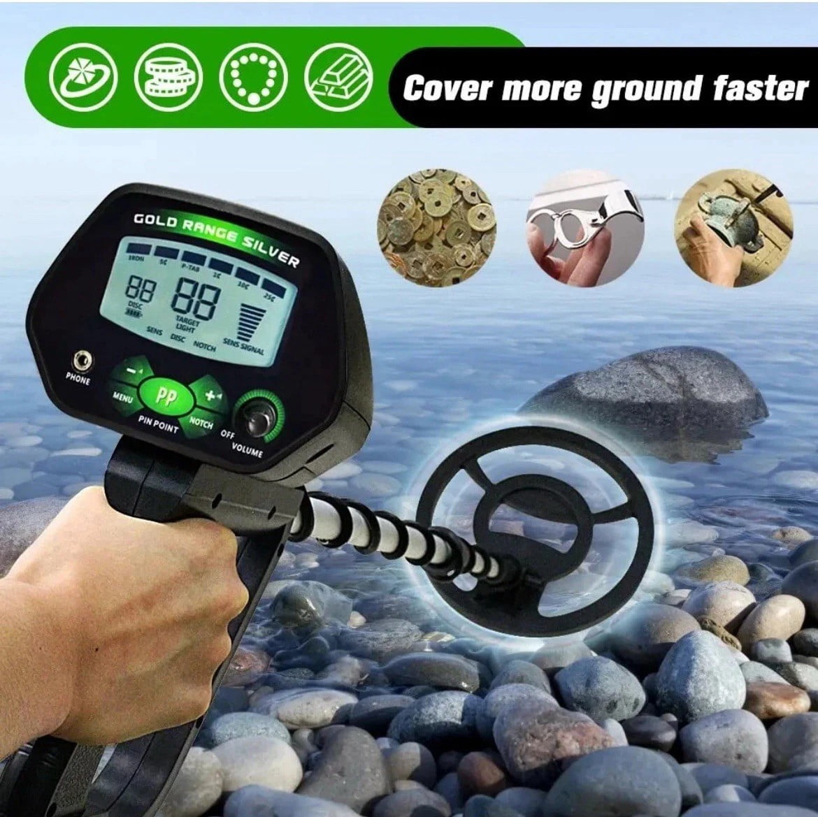 10" Metal Detector Gold Digger LCD Treasure Hunter Pinpointer Adult Kids Beach Yard