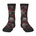thumbnail image 1 of Kdxio Chaussettes pour Enfants Imprimé Crâne et Roses Rouges pour Usage Quotidien et Sportif Design Mi-Mollet Matériau Respirant, 1 of 5