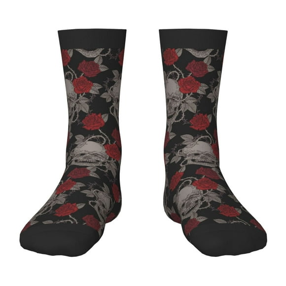 Kdxio Skull and Red Roses Print Children's Socks for Daily Wear and Sports Use Colorblock Mid-Calf Design Breathable Material