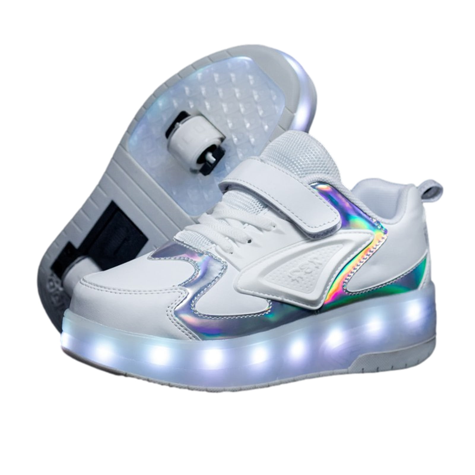 dhh Unisex Kids LED Roller Skates Shoes With Wheels Boys Girls LED Lights Luminous Trainers Double Single Wheel Technical Skateboarding Shoes Outdoor Gymnastics Sneakers With USB Charging,Black1-28 