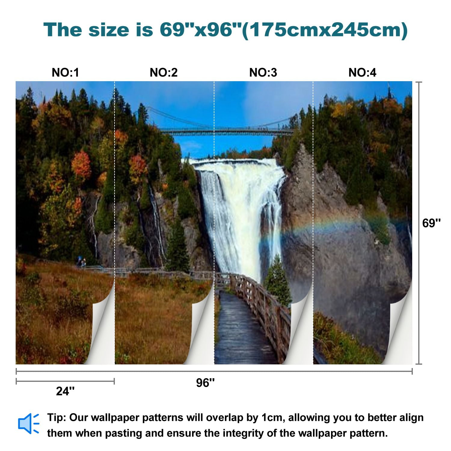 Peel and Stick Wallpaper Montmorency Falls Modern Art Wall Mural Decor Self Adhesive and Removable 69in x 98in