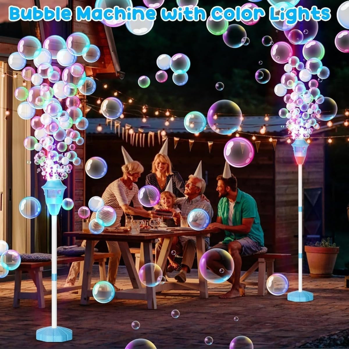 47in Bubble Torch Garden Lamp, Automatic Bubble Maker Stand Machine Rechargeable, with Night Light and Music, for Wedding Birthday Picnic Camping Party