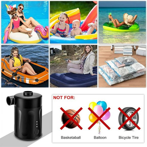 Rechargeable Portable Pump, Air Pump for Inflatables Couch, Pool Floats, Blow up Pool Raft Bed Boat Toy, Wireless Quick-Fill AC Inflator Deflator with 3 Nozzles, Black