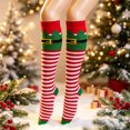 thumbnail image 5 of GobdXE Unisex Knee High Socks Christmas Elf Stripe Graphic Print Soft Knit Holiday Costume Party Wear Size:One Size, 5 of 6