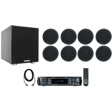 Rockville RPA60BT Home Theater Receiver Amp (8) 5.25" Black Ceiling Speakers Sub