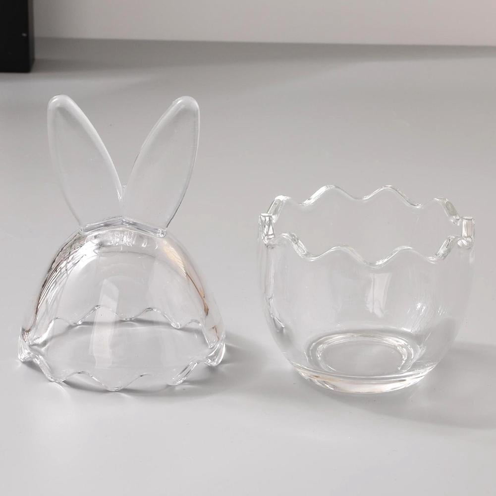 2 Pcs Easter Bunny Ears Glass Candy Jar - Clear Egg Shaped Storage Jars with Removable Lids, Decorative Food Container for Party Treats, Candles & Home Pantry Organization