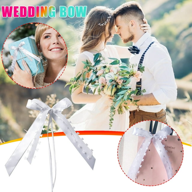 Fiudx Lazos de Boda, Elegante Decoración En Blanco Satinado, Paquete con Diseño de Corazón Romántico, Decoración Versátil para Coches, Mesas, Compromisos, Perfectos para Bodas y Celebraciones Navideñ