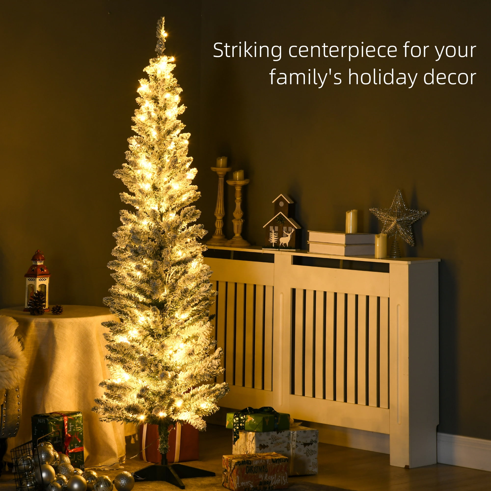 Astoutdoor 6 ft Prelit Christmas Tree with Warm White LED Lights, Green Plastic, Indoor Use