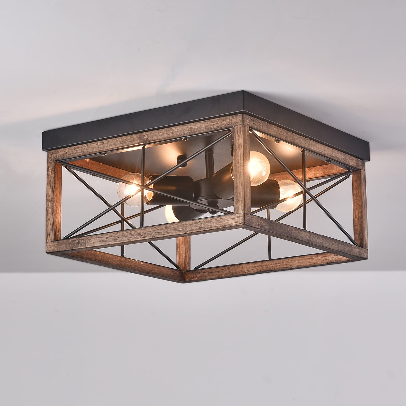 Aiwen Retro Square Caged Flush Mount Ceiling Lamp Vintage Light Fixture
