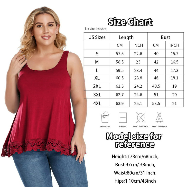 Anyfit Wear Tank Top for Women with Shelf Bra Summer Flowy Lace Crewneck  Shirts Plus Size Tank Blouse Top Wine Red XXL 