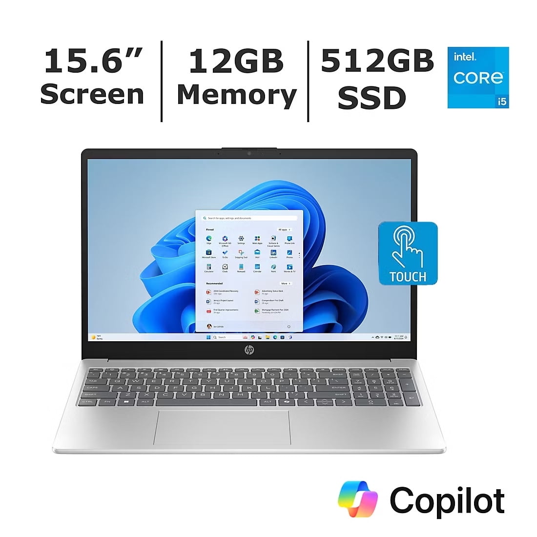 HP 15.6" 15-FD0335NR FHD Touchscreen Laptop Intel Core i5 12GB 512GB Win 11 Home B89M7UA#ABA