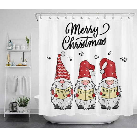 HVEST Merry Christmas Shower Curtain for Bathroom Decor,Singing Gnome Shower Curtain with Hooks Set,Polyester Waterproof Durable Fabric Bath Accessories,72x78 Inches