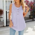 thumbnail image 4 of Summer 2025 Women's Tank Tops Sleeveless Round Neck Buttons Casual Loose Fit Solid Shirts Purple XL, 4 of 6