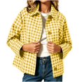 thumbnail image 2 of Women's Gingham Cropped Jacket Lapel Collar Loose Fit Casual Shacket, 2 of 6