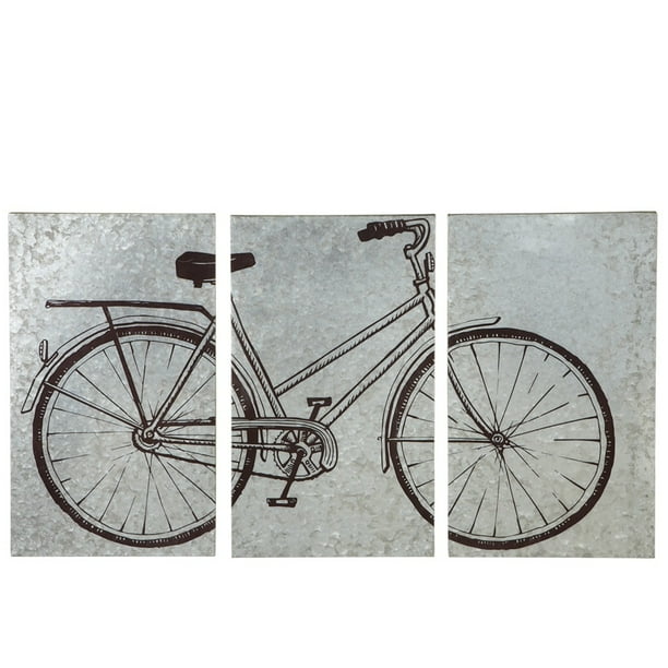 24 Silver Galvanized Metal And Black Vintage Bicycle 3 Panel Wall Art Com - Metal Vintage Bicycle Wall Art 24 Silver Galvanized Metal And Black Vintage Bicycle 3 Panel Wall Art Com - Metal Vintage Bicycle Wall Art