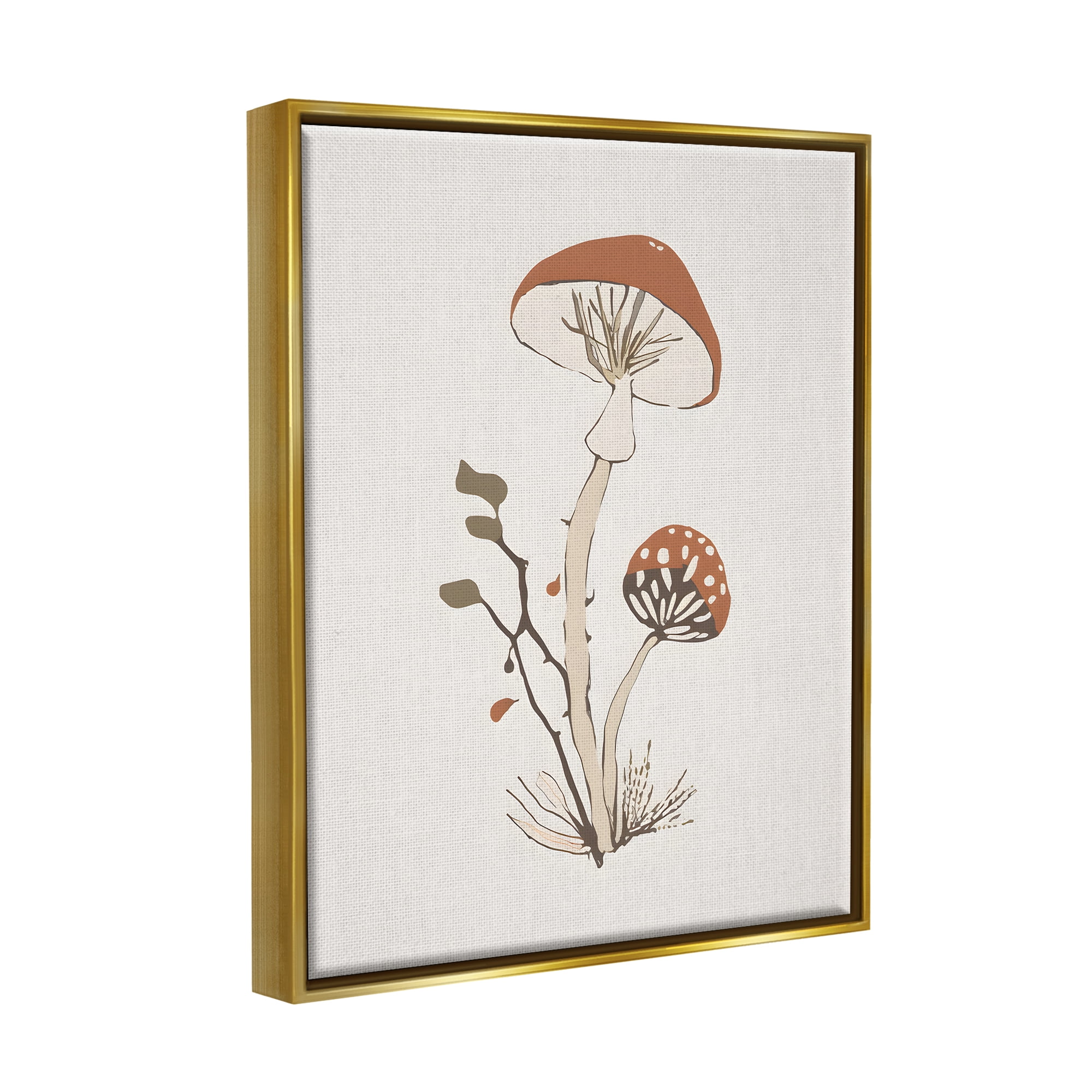 Stupell Industries Minimal Amanita Mushroom Botanical & Floral Painting Gold Floater Framed Canvas Art Print Wall Art, 17 x 21