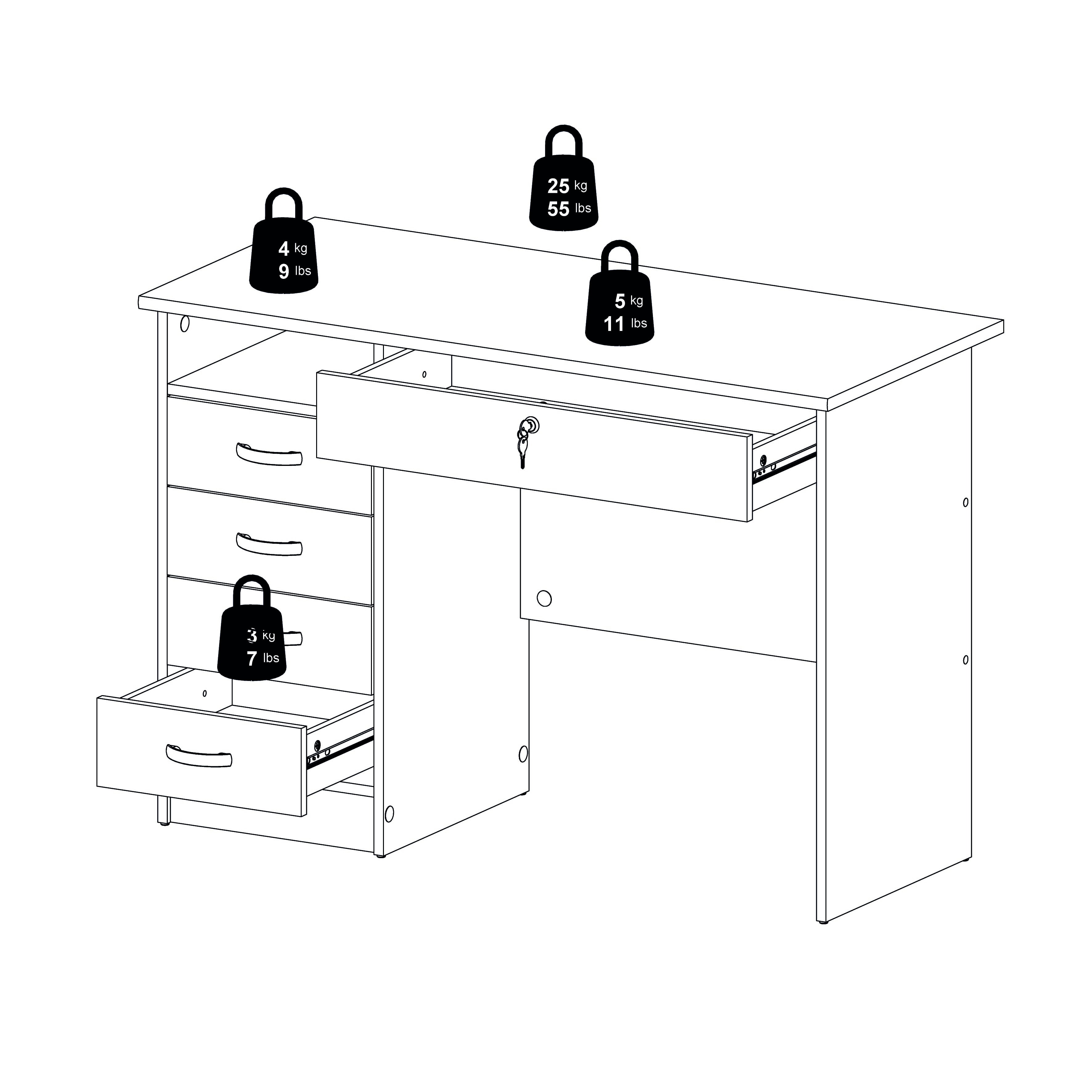 Tvilum Walden 5 Drawer Office Desk with 1 Locking Drawer for Adults, White