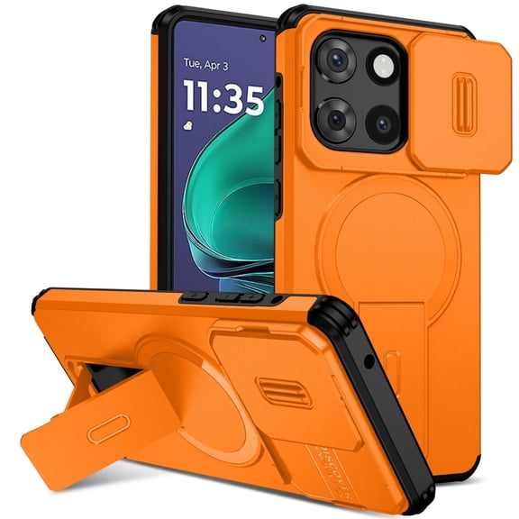 SELOZKE Compatible with Motorola Moto G Stylus 5G 2025 Orange Phone Holder, Magnetic Protective Phone Case