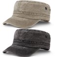 thumbnail image 1 of Gorra militar Geyoga Army de 2 piezas para hombre y mujer, algodón lavado, con la parte superior plana, unisex, para deportes al aire libre, casual, sombrero para el sol (caqui, negro), 1 of 7