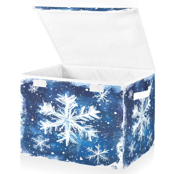Ryvnso Christmas Snowflakes Hand Paint Large Lidded Foldable Storage Baskets Cubes Boxes Lids Bin for Home
