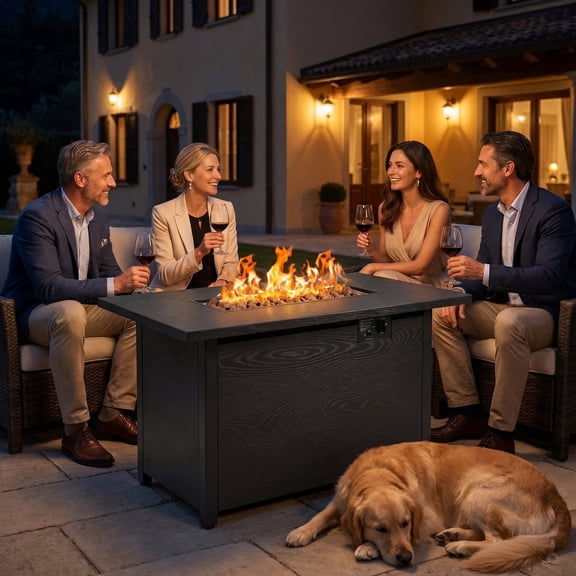 TANGJEAMER42" 55,000 BTU Outdoor Propane Fire Pit Table, Iron Design with Pull-Out Drawer & Protective Lid