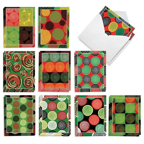 The Best Card Company 20 Assorted Kwanzaa Notecards Boxed Set 4 x 5.12 Inch with Envelopes (10 Designs, 2 Each) African Circles AM3272KWG-B2x10