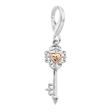 Duet Key Charm with Diamonds in Sterling Silver & 14kt Rose Gold